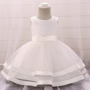 Boncuk Katmanlı Tül Vaftiz Prenses Düğün Toddler Doğum Günü Partisi Çocuk Vaftiz Bebek Kız Giysileri Yaz Elbiseler Vestidos
