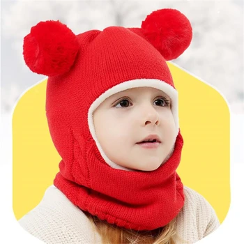 Erkek bebek Kız Şapka Ve Eşarp Hepsi Bir Arada Kış Kalınlaşmak Artı Kadife Yüz kulak koruyucu Örme Kap Yürümeye Başlayan Çocuk Çocuklar Sıcak Şapka