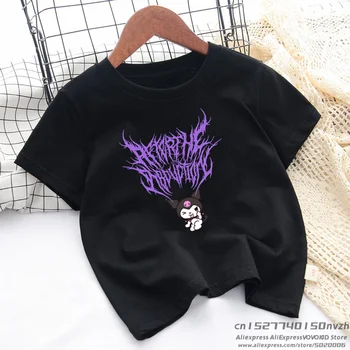 Karikatür Kauçuk Anime Gotik Siyah Baskı T-shirt Erkek Kız Komik Üstleri Tee Küçük Bebek Kaya Streetwear Giyim