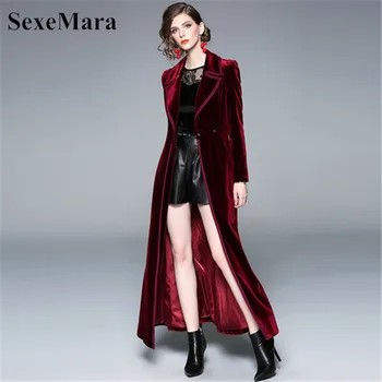 Gerçek çekim Avrupa ve Amerika Birleşik Devletleri versiyonu yeni v yaka bel oldu ince şarap kırmızı rüzgarlık ceket kadın