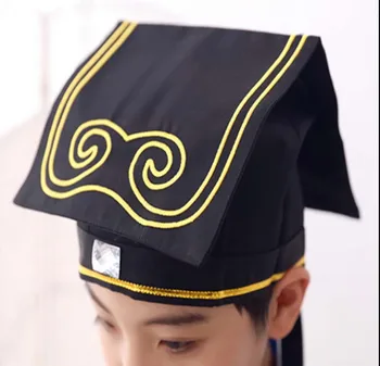 Hanfu Şapka Erkek Çocuk Çin Geleneksel Antik Bilim Öğretmen Siyah Şapka Headdress Vintage Cosplay Şapka Yetişkin Erkekler İçin/Çocuk Boys