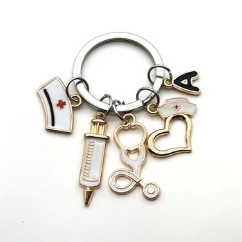 Yeni Doktor Aracı Aşk Hemşire Kap Altın Harf Anahtarlık Hemşire Şapka Stetoskop Şırınga Anahtarlık Tıbbi Anahtarlık Vermek hediye Hemşire