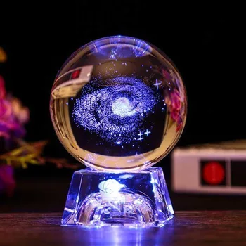 LED Kristal Top 3D Güneş Sistemi Gezegenler Kristal Top Temizle Lazer Kazınmış cam küre Fotoğraf ve Ev Dekoratif Top Hediye