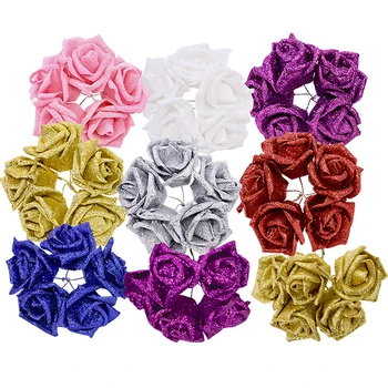 10/20 adet Glitter Köpük Gül yapay çiçek Gelin düğün buketi Parti Dekor DIY Çelenk Karalama Defteri Malzemeleri Sahte Çiçekler