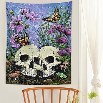 Psychedelic Kafatası Goblen Çiçek Kelebek duvara asılan tabo mantar Halılar duvar bezi Yatak Odası Oturma Odası Yurt Ev Dekor