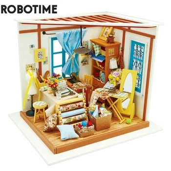 Robotime DIY Lisa Terzi Dükkanı Mobilya Çocuk Yetişkin Kız Bebek Evi Minyatür Dollhouse Ahşap Kitleri Oyuncak DG101