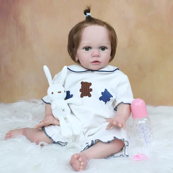 60 CM 3D-Paint Cilt Yumuşak Silikon Yeniden Doğmuş Bebek Bebek Kız Gibi Gerçek Prenses Yürümeye Başlayan Oyuncak Giyinmek Canlı Bebe Gerçek Dokunmatik