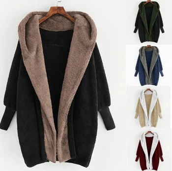 Kış Ceket Kadınlar için Renk Kontrast Geri Dönüşümlü Polar Kapşonlu Gevşek Hırka Ceket Kalınlaşmış Sıcak Moda kadın ceketi