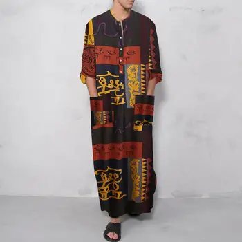 Ramazan Müslüman Moda Erkek Elbise Orta Doğu Arap Abaya Rahat Gevşek Oracle Etnik Baskı İslami Giyim Yeni 2022 Büyük Boy