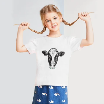 Vegan 2-12T Çocuk T-shirt Sevimli Hayvan İnekler Baskılı Toddler Kız Tshirt Ev Rahat Yumuşak Kızlar Estetik Giysileri Çocuklar Üstleri Tee