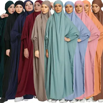 pilili abaya jilbab Tek Parça Namaz Elbise Kapşonlu çarşafımın Kollu islami giyim Dubai Suudi Siyah Elbise Türk Tevazu Ramazan