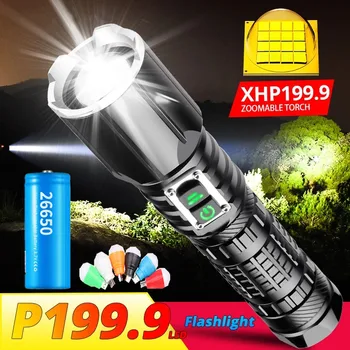 9990000LM XHP199 En Güçlü LED el feneri 18650 5 Modu Yakınlaştırma Torch USB Şarj Edilebilir XHP160 Yüksek Güç LED el feneri Fener