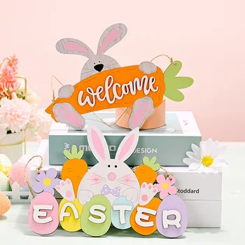 Paskalya Ahşap Mektup Asılı Oranments Bunny Parti Paskalya Günü Hoş geldiniz Renkli Yumurta Parti Havuç Tavşan Kapı Dekor Duvar Ester