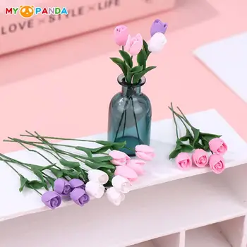 5 Adet 1:12 Evcilik Minyatür Kil Lale Çiçek Yaprakları Saksı Bitkileri El Yapımı Laleler Modeli Ev Oturma Sahne Dekor Oyuncak