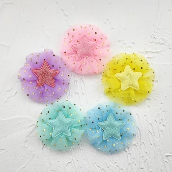 6.5 cm 20 adet/grup DIY El Yapımı Parlak Çiçek yıldız Yastıklı Aplike çocuk saç tokası Aksesuarları