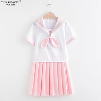 Sakura Açık Pembe Japon okul üniforması Etek JK Üniforma Sınıf Üniformaları Denizci Elbisesi Koleji Rüzgar Takım Elbise Kız Öğrencilerin Üniformaları