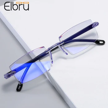 Elbru Klasik Çerçevesiz Miyop gözlük iş Tarzı Anti-mavi ışık reçete gözlük Erkekler Kadınlar İçin Diyoptri İle-1.0 ila-4.0