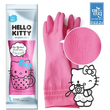 Hello Kitty Lastik Eldiven Lateks Ev İşi Kaymaz tencere fırçası Çamaşır Su Geçirmez Dayanıklı Eldivenler sevimli Anime Aksesuarları