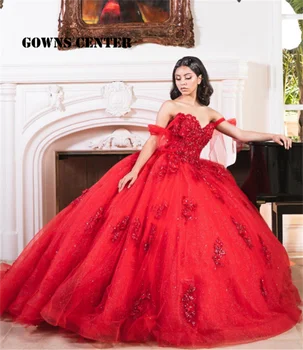 Tül Kırmızı Balo Quinceanera elbise Örgün Balo Mezuniyet Törenlerinde Lace Up Prenses tatlı 15 16 elbise vestidos de 15 años