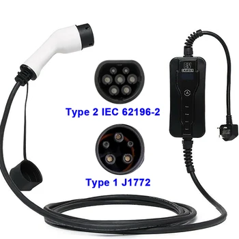 Elektrikli araç elektrikli araç şarjı Taşınabilir Tip 1 J1772 Tip 2 IEC 62196-2 Şarj Cihazı 16A Taşınabilir Şarj İstasyonu 5M Kablo AB Tak