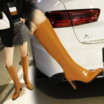 2021 Moda Diz Yüksek Çizmeler Kadın yüksek topuklu kadın Botları Kalın Topuk Fermuar Kadın sonbahar Çizmeler Boyutu 34-43