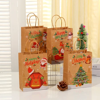 6 ADET Merry Christmas Kar Taneleri Kağıt Hediye Çantası Çocuklar için Şeker Çerez Çanta Yeni Yıl Dekorasyon Parti Ambalaj Çanta TC252