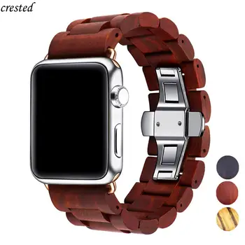 Ahşap kayış apple saat bandı 44mm 40mm iwatch bileklik 42mm 38mm Metal Kelebek toka bilezik Apple watch serisi 6 5 4 3 se