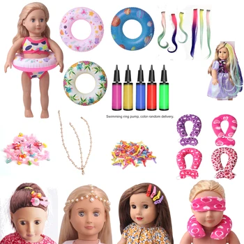 İndirim Travel accessories:yüzme simidi, Saç süsleri, U şeklinde yastık İçin Fit 18 inç Amerikan Kız oyuncak bebek giysileri ve Aksesuarları