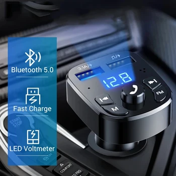 Araba Eller Serbest Bluetooth uyumlu 5.0 FM Verici Araç Kiti MP3 Modülatör Çalar Handsfree Ses Alıcısı 2 USB Hızlı Şarj Cihazı