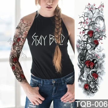 Yeni 1 Adet Geçici Dövme Etiket Ay Ağacı Gül Çiçek Desen Tam Çiçek Dövme Kol Vücut Sanatı Büyük Büyük Sahte Dövme