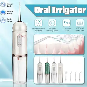 Oral Irrigator USB Şarj Edilebilir diş duşu Taşınabilir diş su jeti 230ML Su Deposu Su Geçirmez Diş Temizleyici 4 İpuçları İle