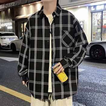 Gömlek Erkekler Çizgili Bahar Gevşek Moda Yakışıklı Öğrenciler Rahat Artı Boyutu Chemise Homme Harajuku Streetwear Taktik Tüm Maç