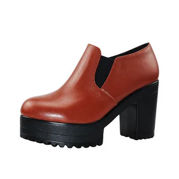 Derin Ağız kadın Pompaları 2022 Bahar Hakiki Deri yüksek topuklu ayakkabı platform ayakkabılar Bayanlar İş Ayakkabısı Blok Topuk