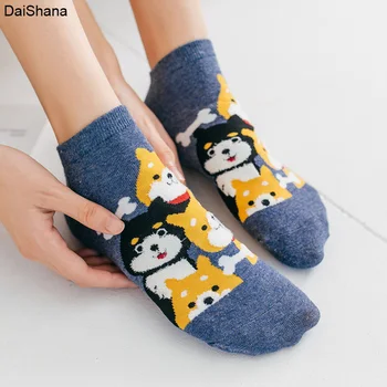 5Pairs İlkbahar Yaz Kadın Çorap Karikatür Kedi Çorap Sevimli Hayvan Komik Ayak Bileği Bayanlar Kızlar Pamuk kadın Görünmez Terlik Çorap