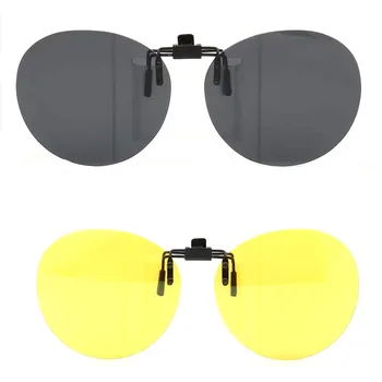 Kadınlar Yuvarlak Polarize güneş gözlüğü üzerinde klip flip up erkekler moda oval UV400 sürüş balıkçılık gece görüş güneş gözlüğü lensler üzerinde klip
