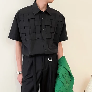 Yaz Erkek Kısa Kollu Gevşek Rahat Dokuma Tasarım Gömlek Erkek Kore Sokak Giyim Gidip Moda Gömlek Bluzlar