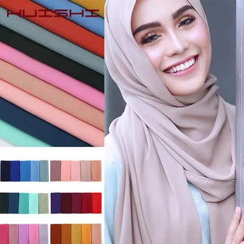 HUISHI başörtüsü Kadın Kabarcık Şifon Düz Eşarp Başörtüsü Kadın Wrap Düz Renk Şal Kafa Bandı Müslüman Hicap eşarp 61 renkler