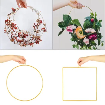 1 Adet Geometrik Metal Halka Parti Yuvarlak Üçgen Kare Hoop DIY Çiçek Çelenk Çerçeve Ev Düğün Noel Partisi Dekor Garland