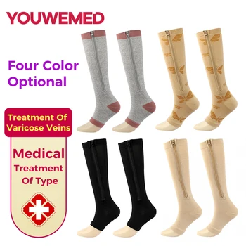 YouWeMed Tıbbi Kompresyon çorapları Varisli Damarlar İçin uzun Çorap Tedavi fermuar profesyonel Bacak desteği kalın kadın çorap