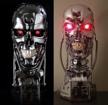 [Komik] Çoğaltma Reçine Terminator T800 1: 1 Ölçekli Kafatası İç İskelet Kaldırma Boyutu Büstü Figürü ışık LED GÖZ T-800 T2 heykeli modeli