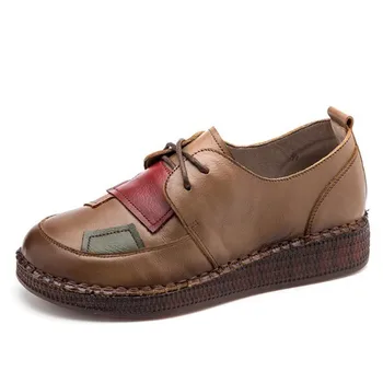 kadın deri düz ayakkabı dantel-up iş ayakkabısı sonbahar rahat rahat Anne deri yumuşak tabanlı ayakkabı 35 40