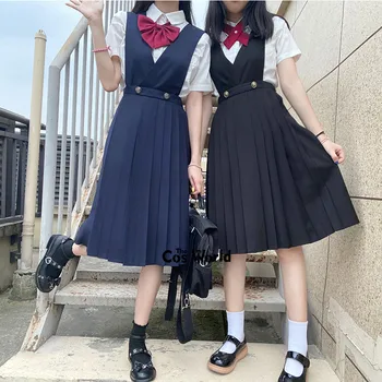 Japon kızın kadın Kolsuz Önlük Elbise JK Lise Üniforma Sınıf Öğrencileri Bezler