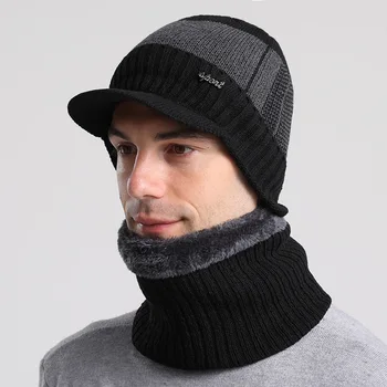 Kış Sonbahar Yeni Soğuk Geçirmez Sıcak Yün Şapka Eşarp Renk Eşleştirme Örme Şapka kulak koruyucu Şapka Erkekler Açık Rüzgar Geçirmez Şapka