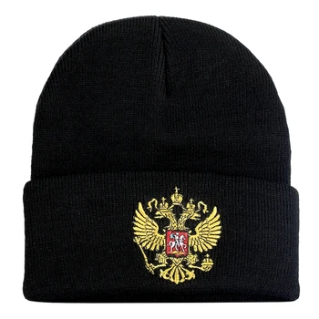 Kış Örme Şapka rus amblemi Kasketleri Çift başlı Kartal örgü kışlık şapkalar Erkekler Kadınlar İçin Marka Kapaklar Sıcak Baggy Gorras