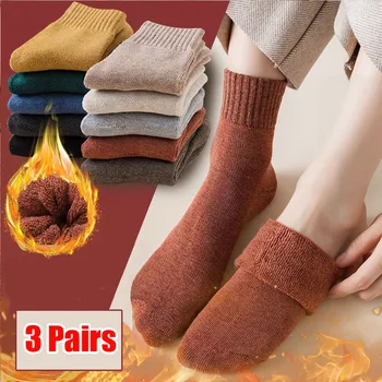 3 Pairs Yeni Kış Kadın Çorap Sıcak Kalınlaşmak Termal Çorap Yumuşak Rahat Düz Çorap Havlu çorap Ev Kar Botları Kat Çorap 35-40