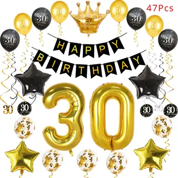 30 40 50 60 Yıldönümü Balonlar Mutlu Doğum Günü Partisi Süslemeleri Yetişkin Siyah Altın Balonlar 30th 40th 50th Yıl Partisi iyilik
