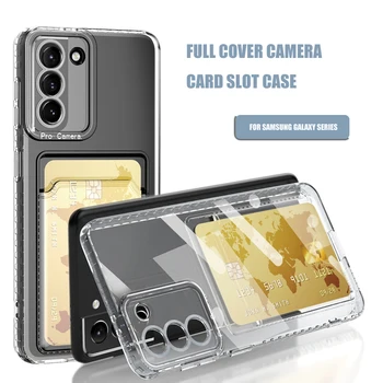 Şeffaf Kart Tutucu Yuvası Telefon Kılıfı İçin Samsung Galaxy S21 S22 S20 Ultra Fe Artı Not 20 10 9 8 Artı Ultra Silikon Kapak