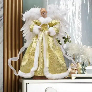 Narin Parlayan Noel Melek Ağacı Topper Beyaz Beyaz Kanatları Altın Melek Süslemeleri Düğün Doğum Günü Partisi İçin Navidad