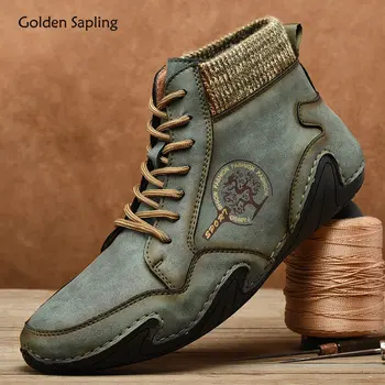 Altın Fidan Flats Klasikleri erkek Botları Moda deri ayakkabı Retro Ayakkabı Rahat Erkek Eğlence yarım çizmeler Kış Ayakkabı