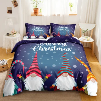 Noel Yorgan yatak örtüsü seti Noel Kutlaması Kış polyester yatak seti Fermuar Bağları ile Tüm Sezon için Çift Kraliçe Kral